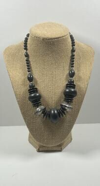 Vintage Monet Bold Chunky Gray Black & Silver Statement Costume Necklace